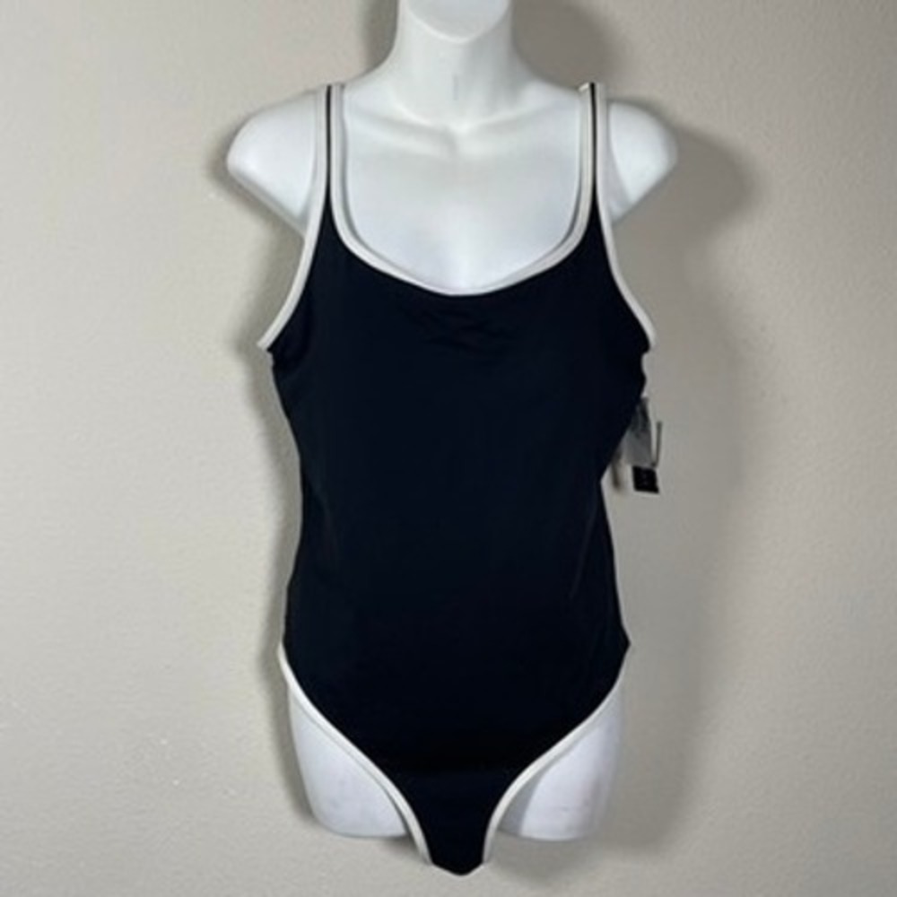 Ralph Lauren One Piece Swimsuit Womens 16 Black NWT Contrast Trim Scoop Neck